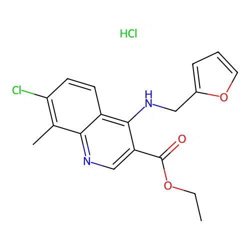 ethyl 7-chloro-4-((furan-2-ylmethyl)amino)-8-methylquinoline-3-carboxylate hydrochloride structure
