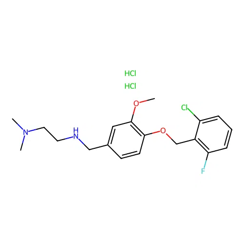 N-[[4-[(2-chloro-6-fluorophenyl)methoxy]-3-methoxyphenyl]methyl]-N',N'-dimethylethane-1,2-diamine dihydrochloride structure