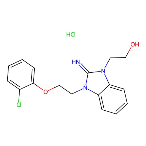 2-(3-(2-(2-chlorophenoxy)ethyl)-2-imino-2,3-dihydro-1H-benzo[d]imidazol-1-yl)ethanol hydrochloride structure