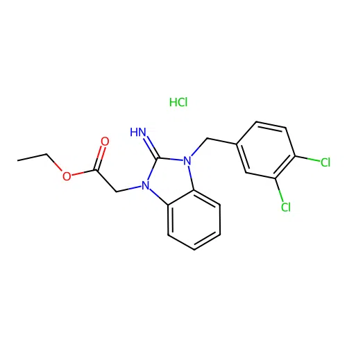 ethyl 2-(3-(3,4-dichlorobenzyl)-2-imino-2,3-dihydro-1H-benzo[d]imidazol-1-yl)acetate hydrochloride structure