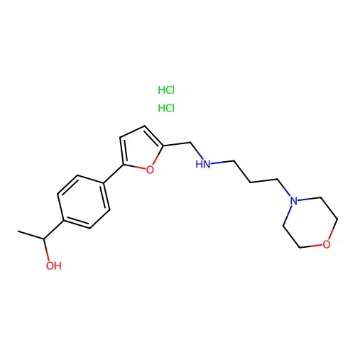 1-(4-(5-(((3-morpholinopropyl)amino)methyl)furan-2-yl)phenyl)ethanol dihydrochloride structure