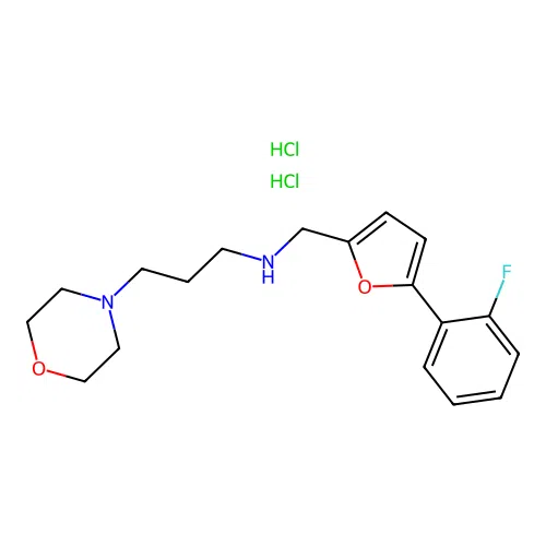 N-((5-(2-fluorophenyl)furan-2-yl)methyl)-3-morpholinopropan-1-amine dihydrochloride structure