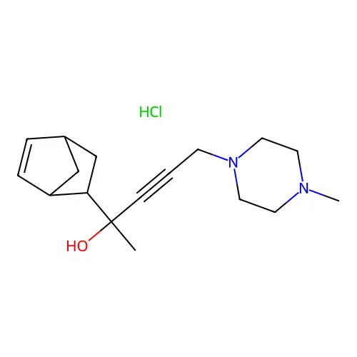 2-(bicyclo[2.2.1]hept-5-en-2-yl)-5-(4-methylpiperazin-1-yl)pent-3-yn-2-ol hydrochloride structure