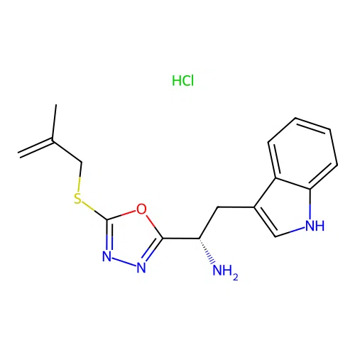 (S)-2-(1H-indol-3-yl)-1-(5-((2-methylallyl)thio)-1,3,4-oxadiazol-2-yl)ethanamine hydrochloride structure