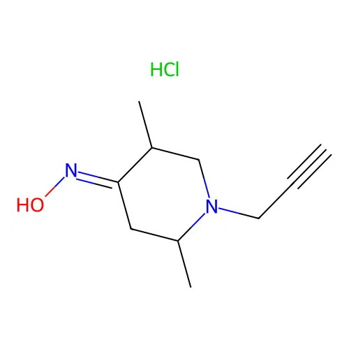 (E)-2,5-dimethyl-1-(prop-2-yn-1-yl)piperidin-4-one oxime hydrochloride structure