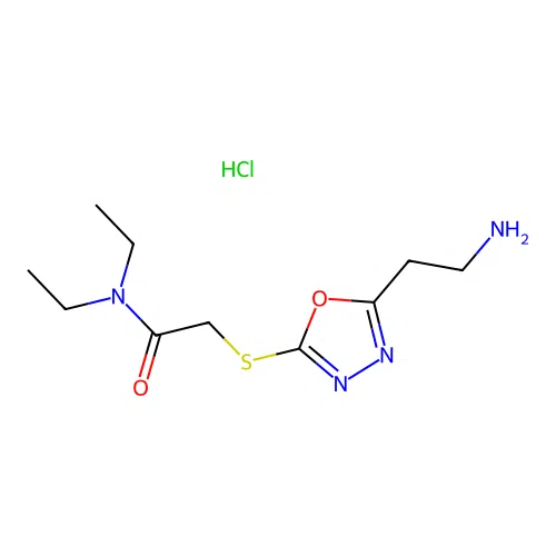 2-((5-(2-aminoethyl)-1,3,4-oxadiazol-2-yl)thio)-N,N-diethylacetamide hydrochloride structure