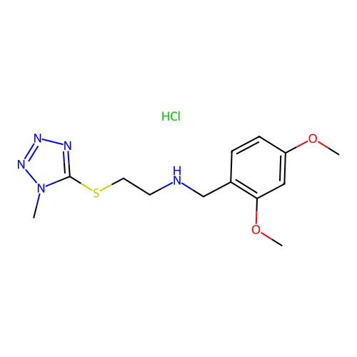 N-(2,4-dimethoxybenzyl)-2-((1-methyl-1H-tetrazol-5-yl)thio)ethanamine hydrochloride structure
