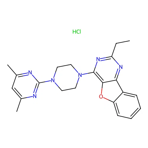 4-(4-(4,6-dimethylpyrimidin-2-yl)piperazin-1-yl)-2-ethylbenzofuro[3,2-d]pyrimidine hydrochloride structure