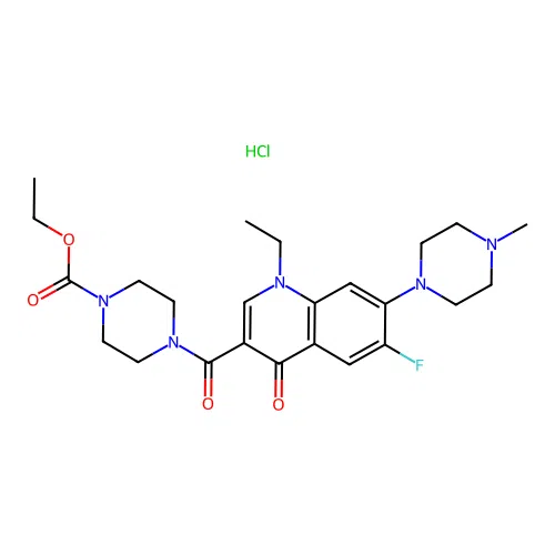 ethyl 4-(1-ethyl-6-fluoro-7-(4-methylpiperazin-1-yl)-4-oxo-1,4-dihydroquinoline-3-carbonyl)piperazine-1-carboxylate hydrochloride structure