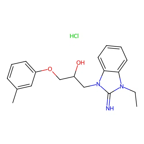 1-(3-ethyl-2-imino-2,3-dihydro-1H-benzo[d]imidazol-1-yl)-3-(m-tolyloxy)propan-2-ol hydrochloride structure