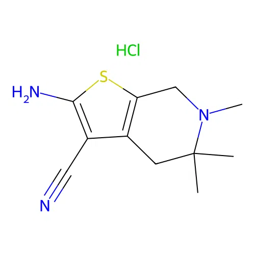 2-amino-5,5,6-trimethyl-4,5,6,7-tetrahydrothieno[2,3-c]pyridine-3-carbonitrile hydrochloride structure