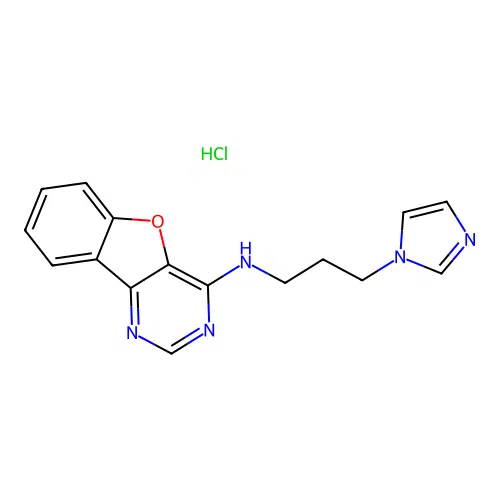 N-(3-(1H-imidazol-1-yl)propyl)benzofuro[3,2-d]pyrimidin-4-amine hydrochloride structure