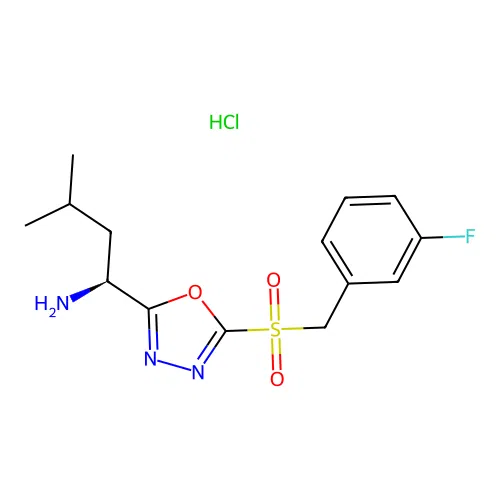 (S)-1-(5-((3-fluorobenzyl)sulfonyl)-1,3,4-oxadiazol-2-yl)-3-methylbutan-1-amine hydrochloride structure