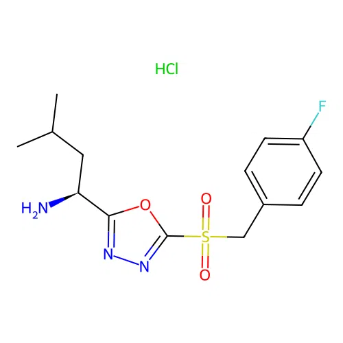 (S)-1-(5-((4-fluorobenzyl)sulfonyl)-1,3,4-oxadiazol-2-yl)-3-methylbutan-1-amine hydrochloride structure