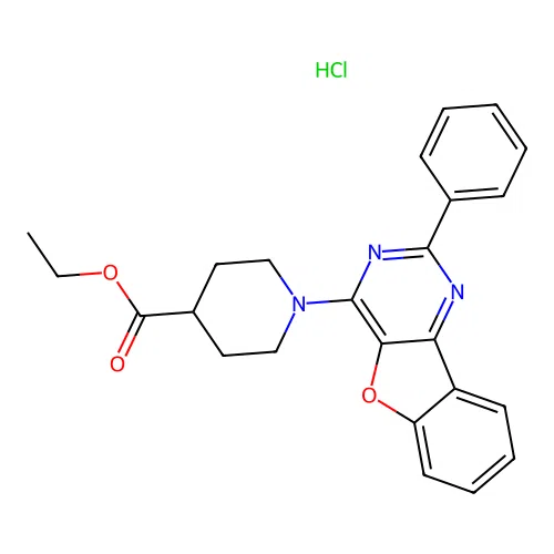ethyl 1-(2-phenylbenzofuro[3,2-d]pyrimidin-4-yl)piperidine-4-carboxylate hydrochloride structure