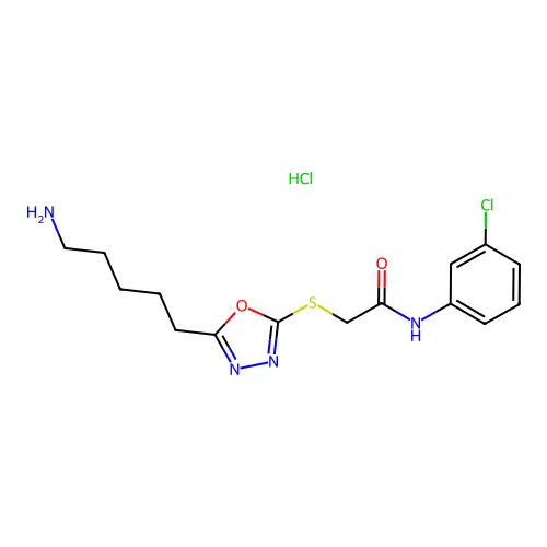 2-((5-(5-aminopentyl)-1,3,4-oxadiazol-2-yl)thio)-N-(3-chlorophenyl)acetamide hydrochloride structure