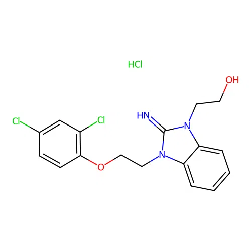 2-(3-(2-(2,4-dichlorophenoxy)ethyl)-2-imino-2,3-dihydro-1H-benzo[d]imidazol-1-yl)ethanol hydrochloride structure