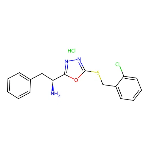 (S)-1-(5-((2-chlorobenzyl)thio)-1,3,4-oxadiazol-2-yl)-2-phenylethanamine hydrochloride structure