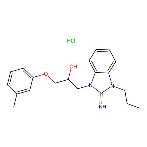 1-(2-imino-3-propyl-2,3-dihydro-1H-benzo[d]imidazol-1-yl)-3-(m-tolyloxy)propan-2-ol hydrochloride structure