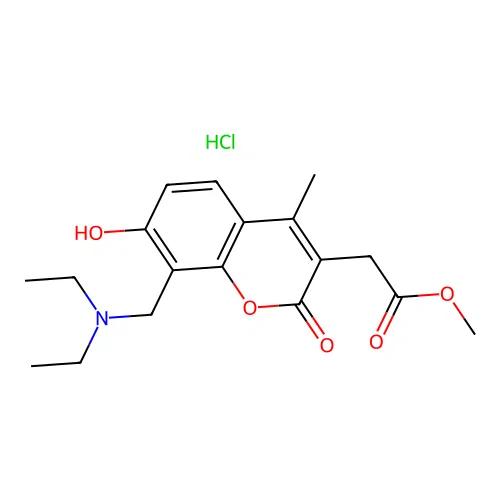 methyl 2-(8-((diethylamino)methyl)-7-hydroxy-4-methyl-2-oxo-2H-chromen-3-yl)acetate hydrochloride structure