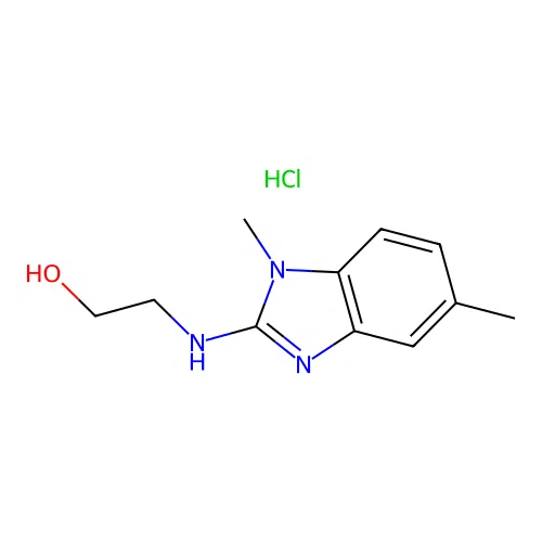 2-((1,5-dimethyl-1H-benzo[d]imidazol-2-yl)amino)ethanol hydrochloride structure