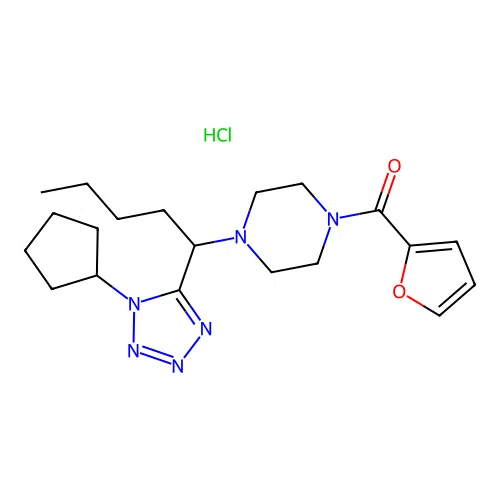 {4-[1-(1-Cyclopentyl-1H-tetrazol-5-yl)-pentyl]-piperazin-1-yl}-furan-2-yl-methanone structure