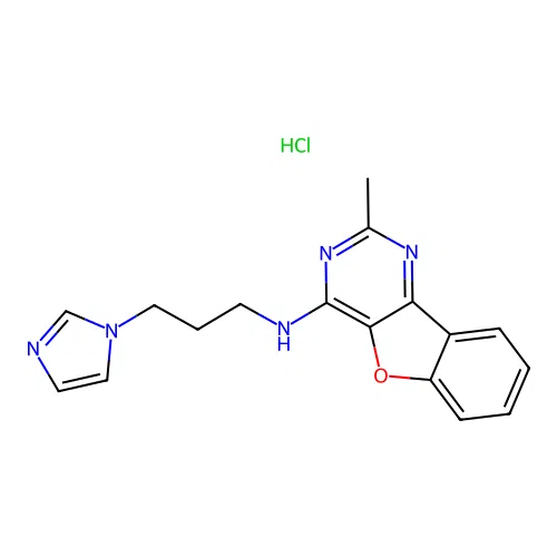 N-(3-(1H-imidazol-1-yl)propyl)-2-methylbenzofuro[3,2-d]pyrimidin-4-amine hydrochloride structure