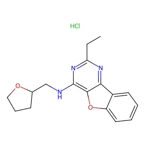 2-ethyl-N-((tetrahydrofuran-2-yl)methyl)benzofuro[3,2-d]pyrimidin-4-amine hydrochloride structure