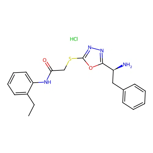 (S)-2-((5-(1-amino-2-phenylethyl)-1,3,4-oxadiazol-2-yl)thio)-N-(2-ethylphenyl)acetamide hydrochloride structure