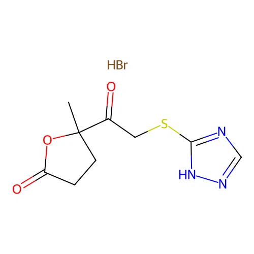 5-(2-((4H-1,2,4-triazol-3-yl)thio)acetyl)-5-methyldihydrofuran-2(3H)-one hydrobromide structure
