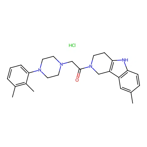 2-(4-(2,3-dimethylphenyl)piperazin-1-yl)-1-(8-methyl-3,4-dihydro-1H-pyrido[4,3-b]indol-2(5H)-yl)ethanone hydrochloride structure