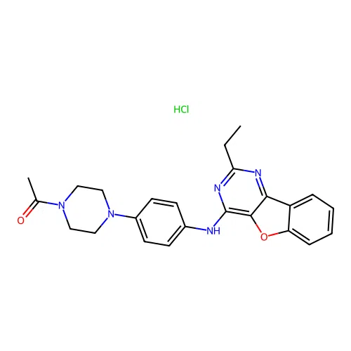 1-(4-(4-((2-ethylbenzofuro[3,2-d]pyrimidin-4-yl)amino)phenyl)piperazin-1-yl)ethanone hydrochloride structure