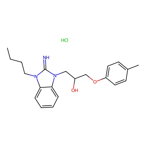 1-(3-butyl-2-imino-2,3-dihydro-1H-benzo[d]imidazol-1-yl)-3-(p-tolyloxy)propan-2-ol hydrochloride structure