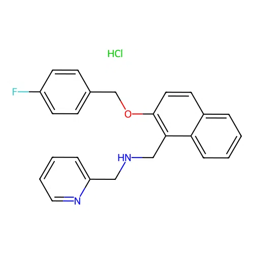 1-(2-((4-fluorobenzyl)oxy)naphthalen-1-yl)-N-(pyridin-2-ylmethyl)methanamine hydrochloride structure