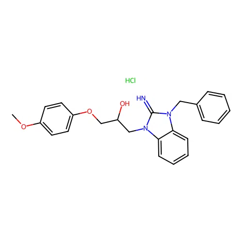 1-(3-benzyl-2-imino-2,3-dihydro-1H-benzo[d]imidazol-1-yl)-3-(4-methoxyphenoxy)propan-2-ol hydrochloride structure
