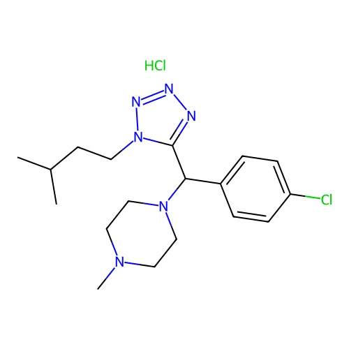 1-{(4-Chloro-phenyl)-[1-(3-methyl-butyl)-1H-tetrazol-5-yl]-methyl}-4-methyl-piperazine structure
