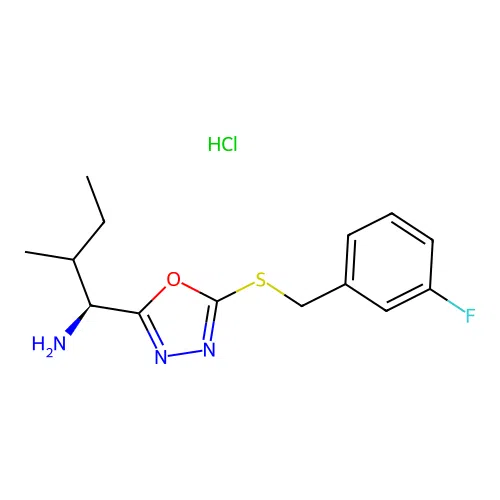 (1S,2R)-1-(5-((3-fluorobenzyl)thio)-1,3,4-oxadiazol-2-yl)-2-methylbutan-1-amine hydrochloride structure