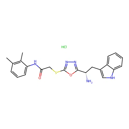 (S)-2-((5-(1-amino-2-(1H-indol-3-yl)ethyl)-1,3,4-oxadiazol-2-yl)thio)-N-(2,3-dimethylphenyl)acetamide hydrochloride structure