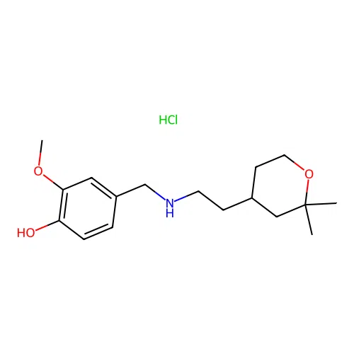 4-{[2-(2,2-Dimethyl-tetrahydro-pyran-4-yl)-ethylamino]-methyl}-2-methoxy-phenol structure
