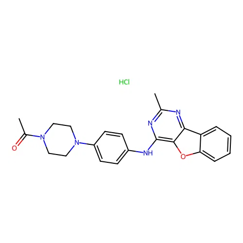 1-(4-(4-((2-methylbenzofuro[3,2-d]pyrimidin-4-yl)amino)phenyl)piperazin-1-yl)ethanone hydrochloride structure