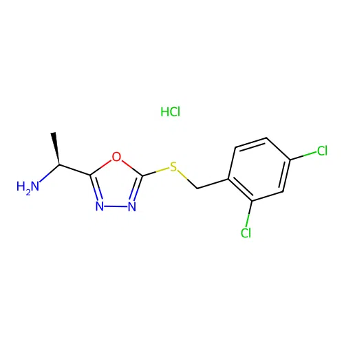 (S)-1-(5-((2,4-dichlorobenzyl)thio)-1,3,4-oxadiazol-2-yl)ethanamine hydrochloride structure
