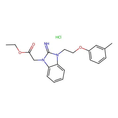 ethyl 2-(2-imino-3-(2-(m-tolyloxy)ethyl)-2,3-dihydro-1H-benzo[d]imidazol-1-yl)acetate hydrochloride structure