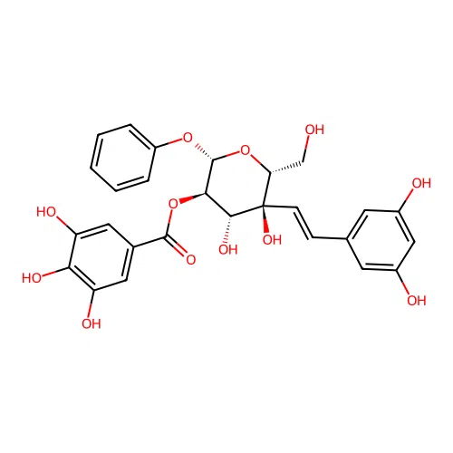 3,4',5-Trihydroxystilbene-4'-O-(2''-O-galloyl)glucopyranoside structure