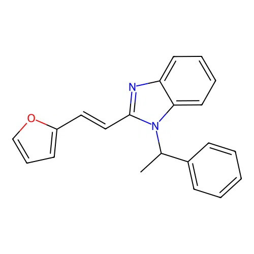 (E)-2-(2-(furan-2-yl)vinyl)-1-(1-phenylethyl)-1H-benzo[d]imidazole structure