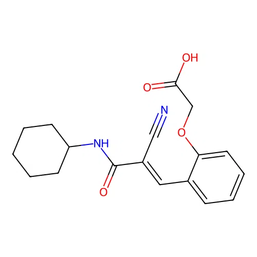 2-{2-[2-Cyano-2-(cyclohexylcarbamoyl)eth-1-en-1-yl]phenoxy}acetic acid structure