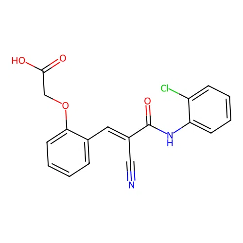 2-[2-[(E)-3-(2-chloroanilino)-2-cyano-3-oxoprop-1-enyl]phenoxy]acetic acid structure