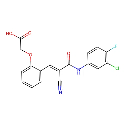 2-[2-[(E)-3-(3-chloro-4-fluoroanilino)-2-cyano-3-oxoprop-1-enyl]phenoxy]acetic acid structure