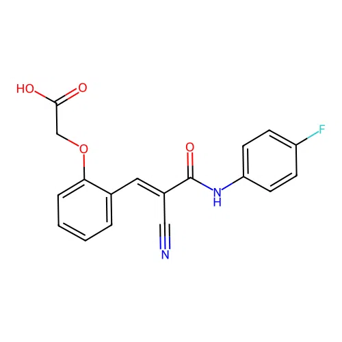 2-[2-[(E)-2-cyano-3-(4-fluoroanilino)-3-oxoprop-1-enyl]phenoxy]acetic acid structure