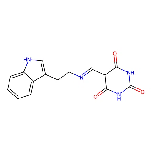 5-[2-(1H-indol-3-yl)ethyliminomethyl]-1,3-diazinane-2,4,6-trione structure
