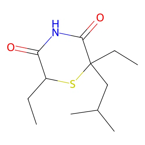 2,6-Diethyl-2-(2-methylpropyl)thiomorpholine-3,5-dione structure